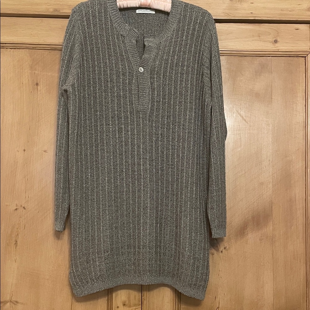 Joan Vass Gray Ribbed Long Crew Neck Sweater